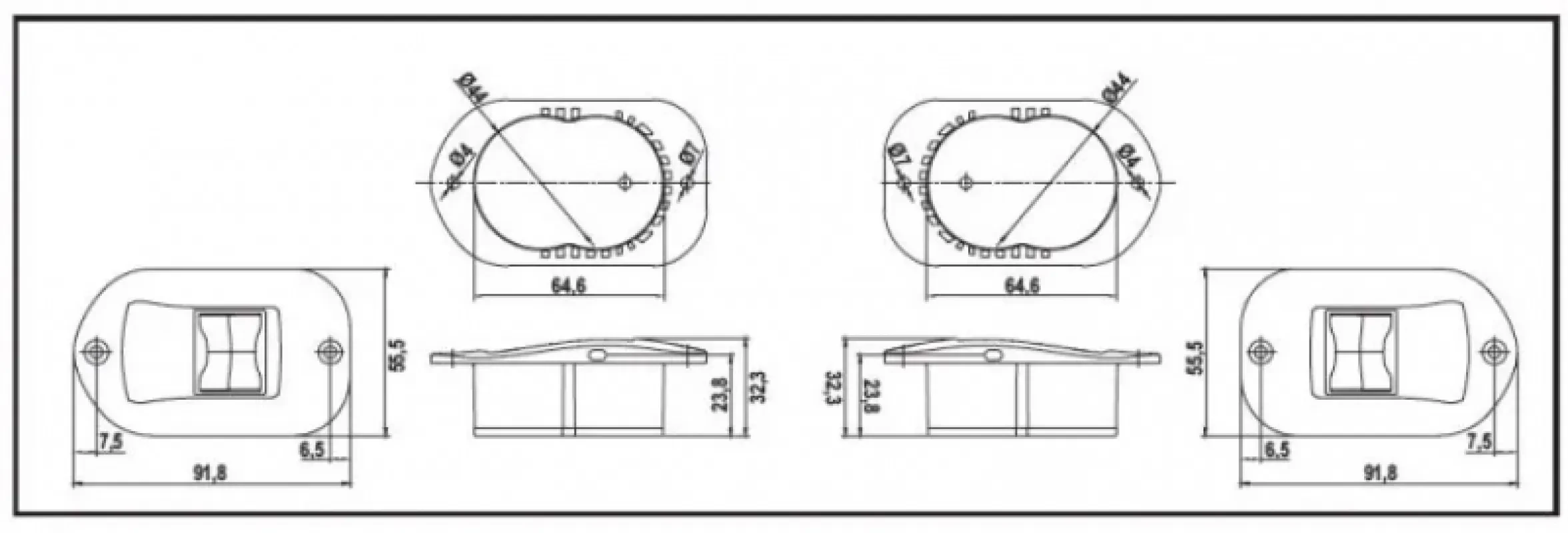 LALIZAS Огни бортовые врезные 92х32 мм, белый корпус