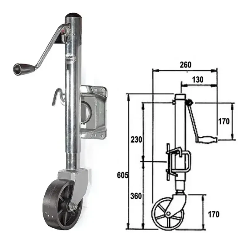 CIM Кронштейн стояночный трейлерный 605мм, колесо пластиковое