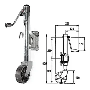 Кронштейн стояночный трейлерный 605мм, колесо пластиковое 3220-0205