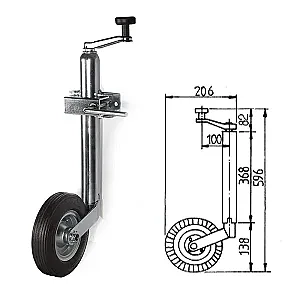 Кронштейн стояночный трейлерный 596 мм, колесо резиновое WT-25