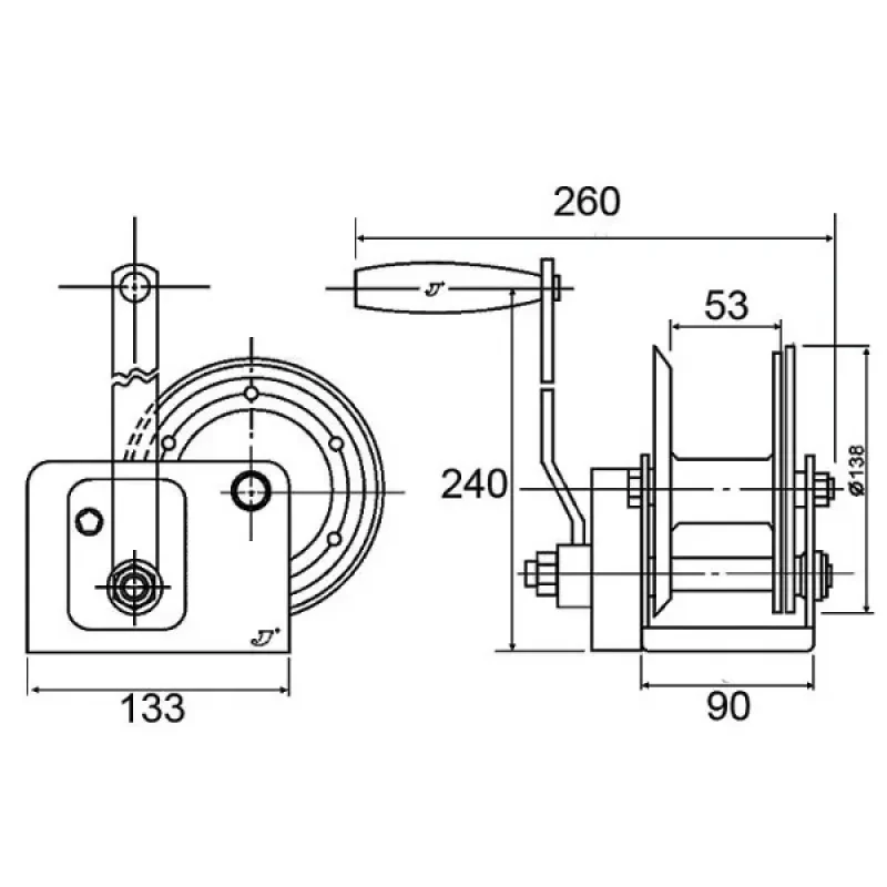 Лебедка ручная 727 кг (5:1) с автоматическим тормозом