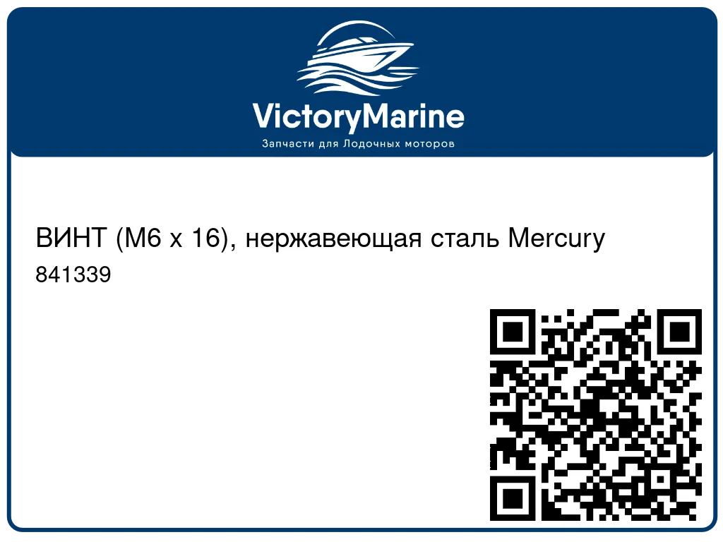 ВИНТ (M6 x 16), нержавеющая сталь Mercury 841339