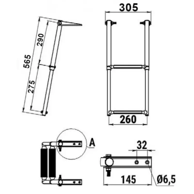 Техномарин Трап телескопический складной, 2 черных ступени (ширина 305 мм.)