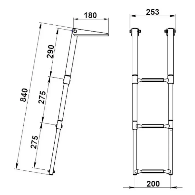 Техномарин Трап телескопический складной узкий, 3 черных ступени (ширина 253 мм.)