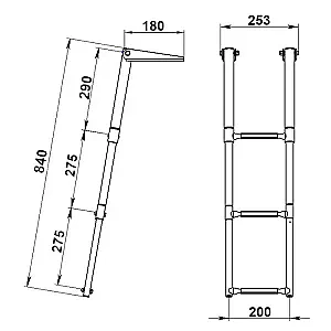Трап телескопический складной узкий, 3 белых ступени (ширина 253 мм.) 040161WT
