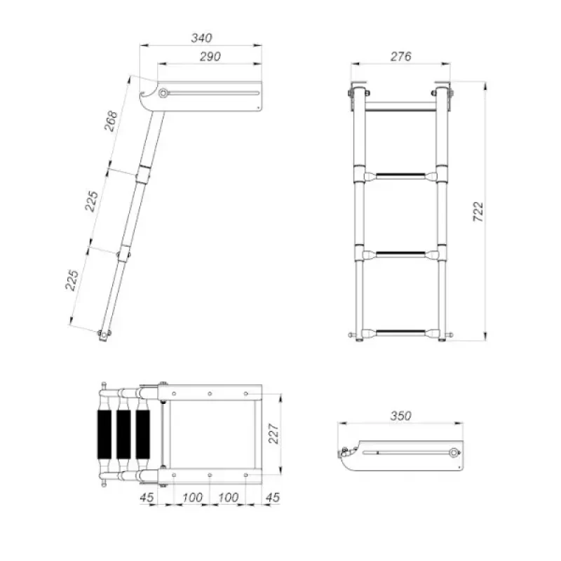 Техномарин Трап телескопический выдвижной с фиксатором, 3 белые ступени (ширина 276 мм.)