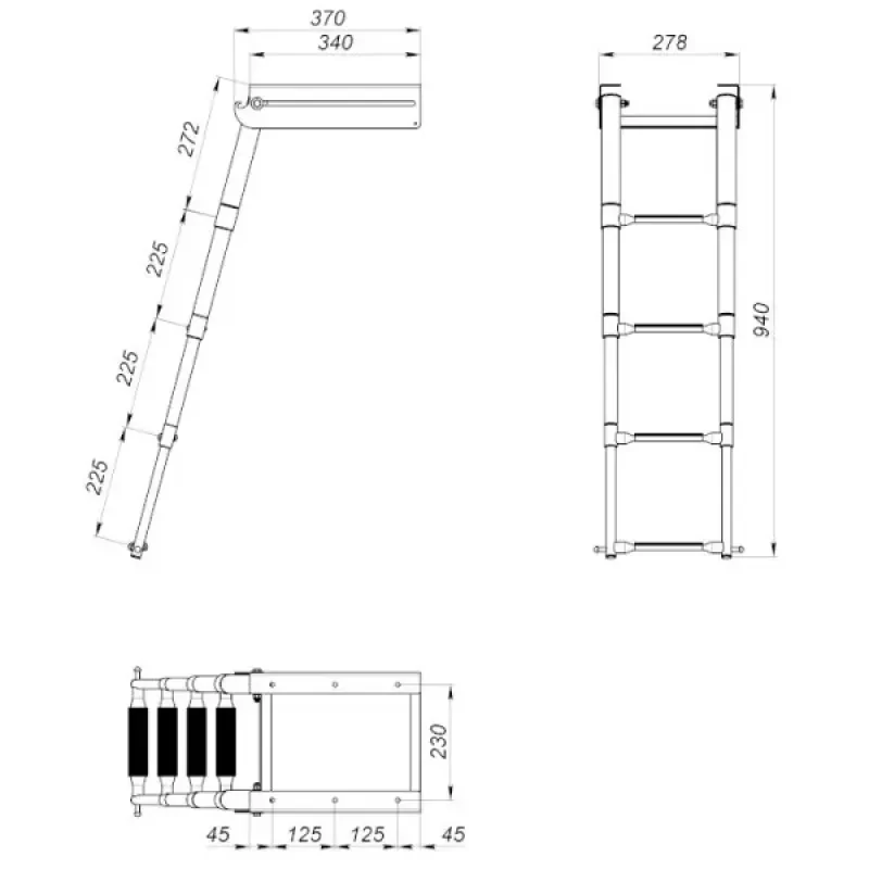Техномарин Трап телескопический выдвижной с фиксатором, 4 черных ступени (ширина 278 мм.)