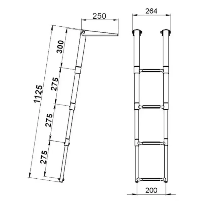 Техномарин Трап телескопический складной узкий, 4 черных ступени (ширина 264 мм.)