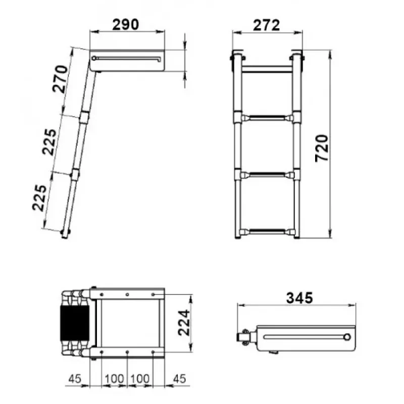 Техномарин Трап телескопический выдвижной, 3 черных ступени (ширина 272 мм.)