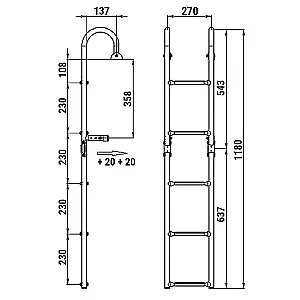 Трап складной с горизонтальным креплением, 5 черных ступени (ширина 270 мм.) 040180BT