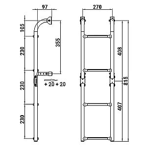 Трап складной с вертикальным креплением, 4 черных ступени (ширина 270 мм.) 040174BT