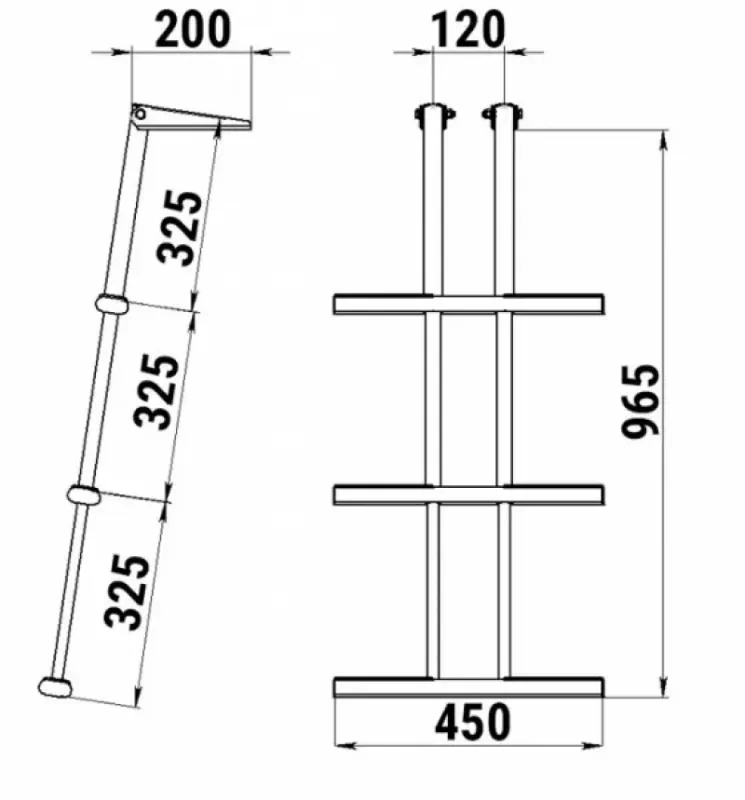 Техномарин Трап дайверский телескопический складной, 3 черных ступени (ширина 450 мм.)