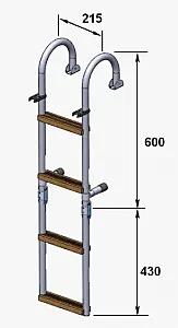 Трап складной 2+2 ступени (215мм.) с горизонтальным креплением 121006T