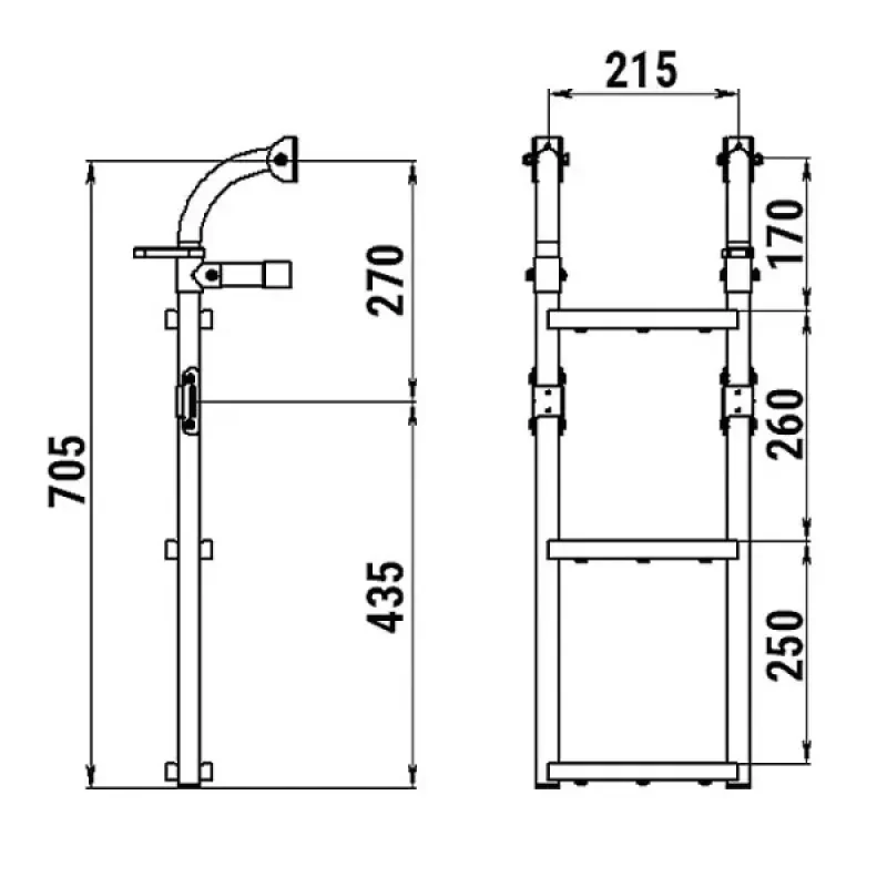 Техномарин Трап складной с вертикальным креплением, 3 ступени ироко (ширина 215мм.)