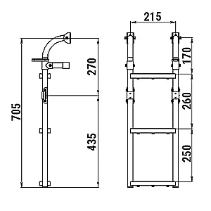 Трап складной с вертикальным креплением, 3 ступени ироко (ширина 215мм.) 040119T