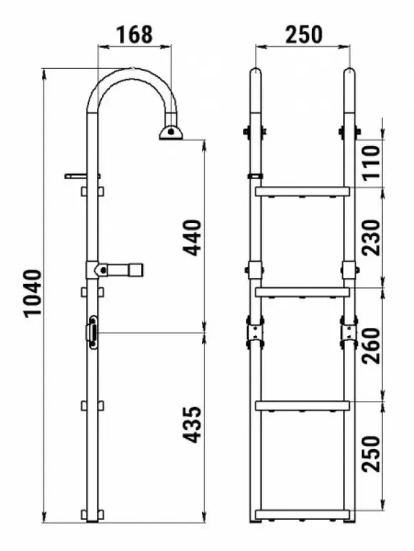 Техномарин Трап складной с горизонтальным креплением, 4 ступени ироко (ширина 250мм.)