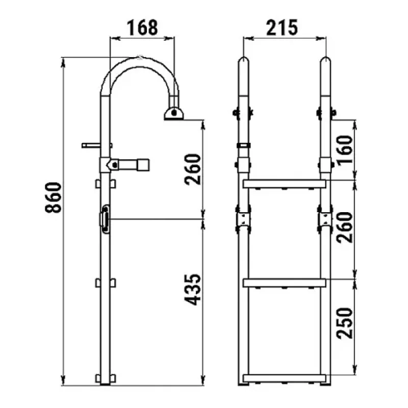 Техномарин Трап складной с горизонтальным креплением, 3 ступени ироко (ширина 215мм.)