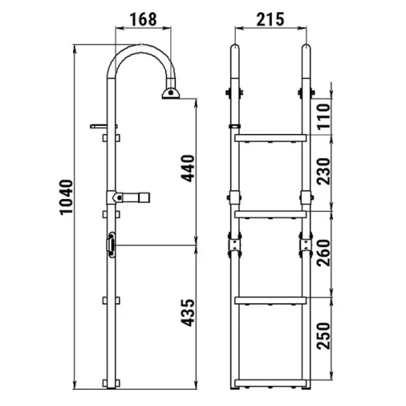 Техномарин Трап складной с горизонтальным креплением, 4 ступени ироко (ширина 215мм.)