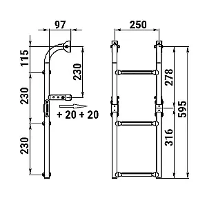 Трап складной с вертикальным креплением 3 ступени ширина 250 040172T