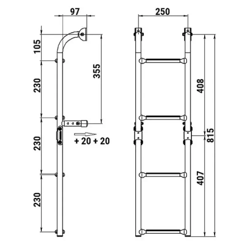 CIM Трап складной с вертикальным креплением 4 ступени ширина 250