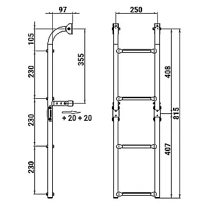 Трап складной с вертикальным креплением 4 ступени ширина 250 040174T