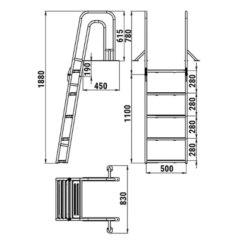Техномарин Трап для причальной секции складной, 5 ступени ироко (ширина 500мм.)