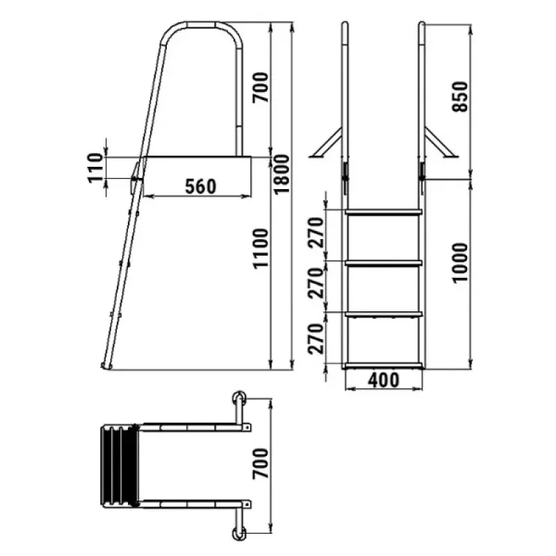 Техномарин Трап для причальной секции складной, 4 ступени ироко (ширина 400мм.)