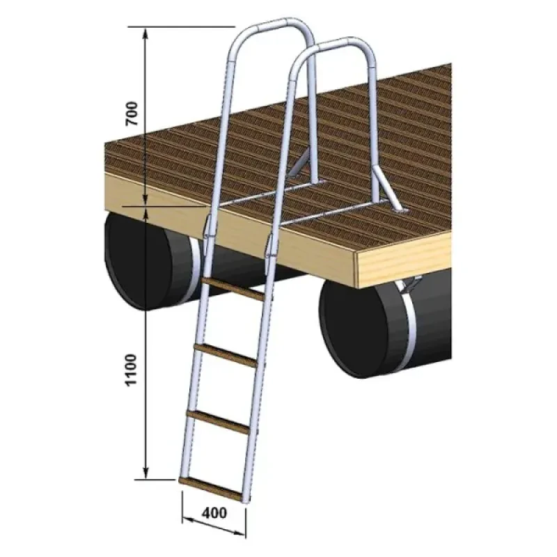 Техномарин Трап для причальной секции складной, 4 ступени ироко (ширина 400мм.)