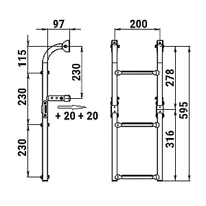 Трап складной с вертикальным креплением 3 ступени ширина 200 040171T