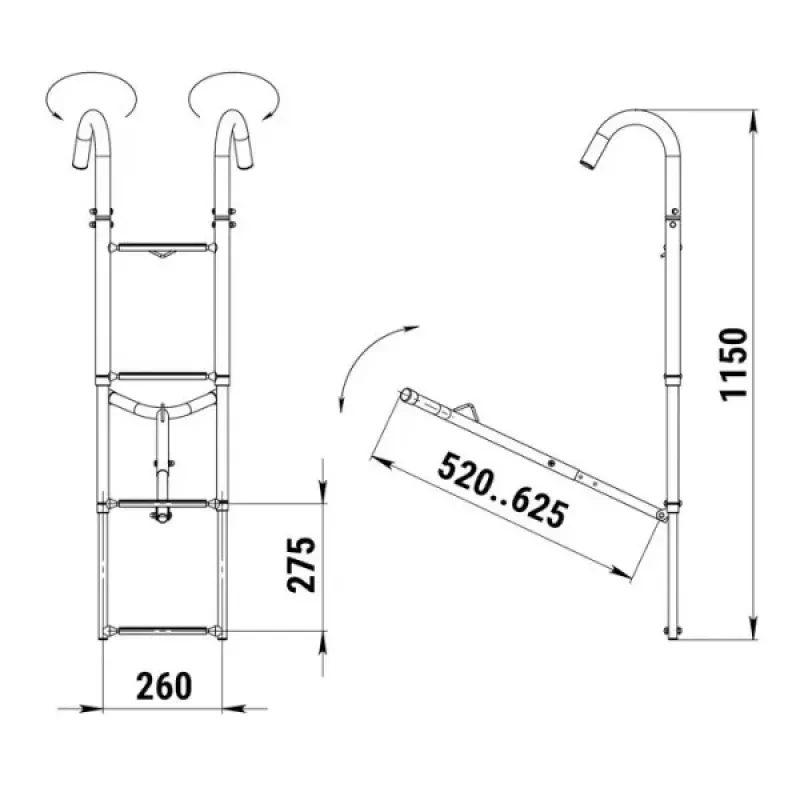 Техномарин Трап телескопический носовой, 4 белых ступени (ширина 260 мм.)