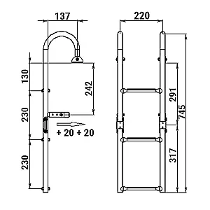 Трап складной с горизонтальным креплением, 3 серых ступени (ширина 220 мм.) 040175GT