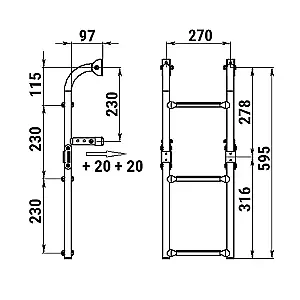 Трап складной с вертикальным креплением, 3 белых ступени (ширина 270 мм.) 040172WT