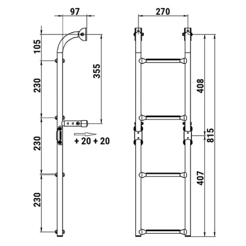 Техномарин Трап складной с вертикальным креплением, 4 серых ступени (ширина 270 мм.)