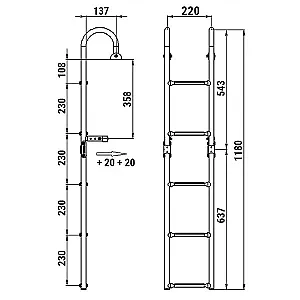 Трап складной с горизонтальным креплением, 5 серых ступени (ширина 220 мм.) 040179GT