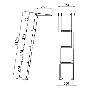 Трап телескопический складной узкий, 4 белых ступени (ширина 264 мм.) 040162WT
