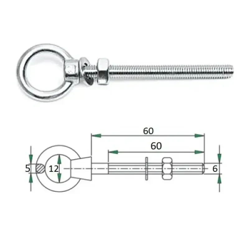 CIM Рым-болт с проушиной 6х60мм диаметр уха 12 мм