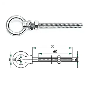 Рым-болт с проушиной 6х60мм диаметр уха 12 мм 01051