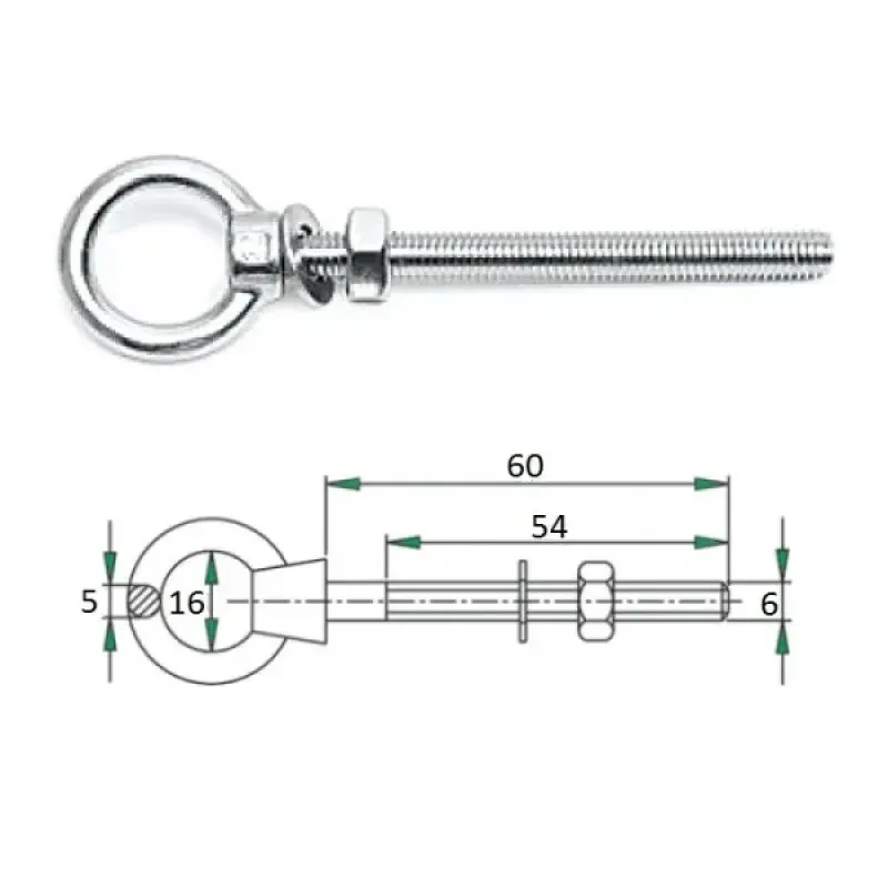 CIM Рым-болт с проушиной 6х60мм диаметр уха 16 мм