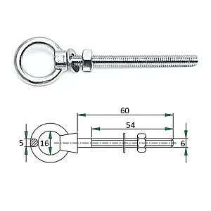 Рым-болт с проушиной 6х60мм диаметр уха 16 мм 1006-0105