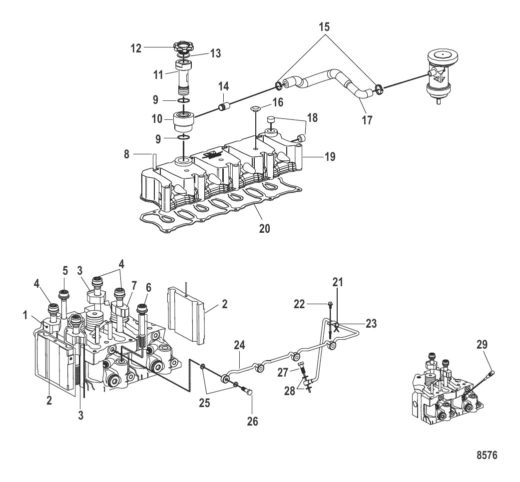 Крышка коромысла и головка цилиндра