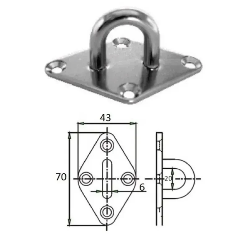 CIM Планка ромб с проушиной 6 мм AISI 304