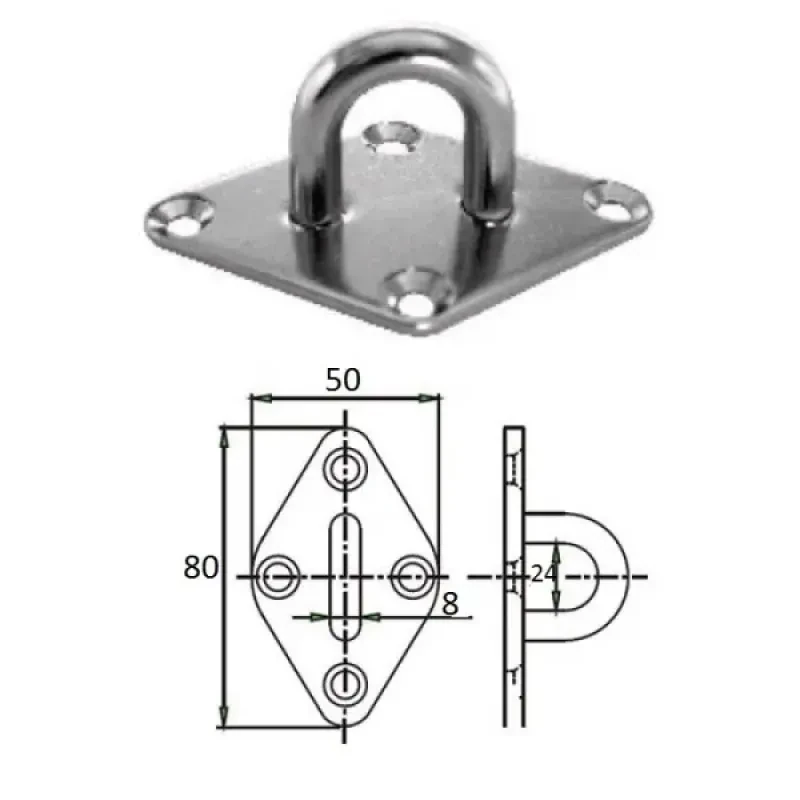 CIM Планка ромб с проушиной 8 мм AISI 304