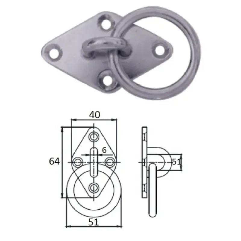 CIM Планка ромб с кольцом 6 мм AISI304