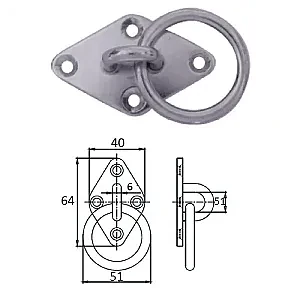Планка ромб с кольцом 6 мм AISI304 1023-1306