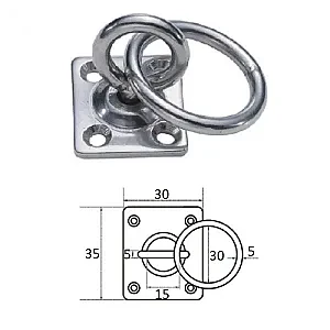 Планка квадратная с поворотной проушиной и кольцом 5мм 1029-0405