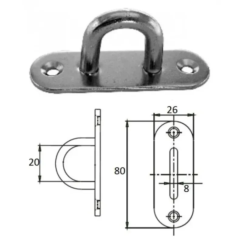 CIM Планка овальная с проушиной 8 мм AISI 304