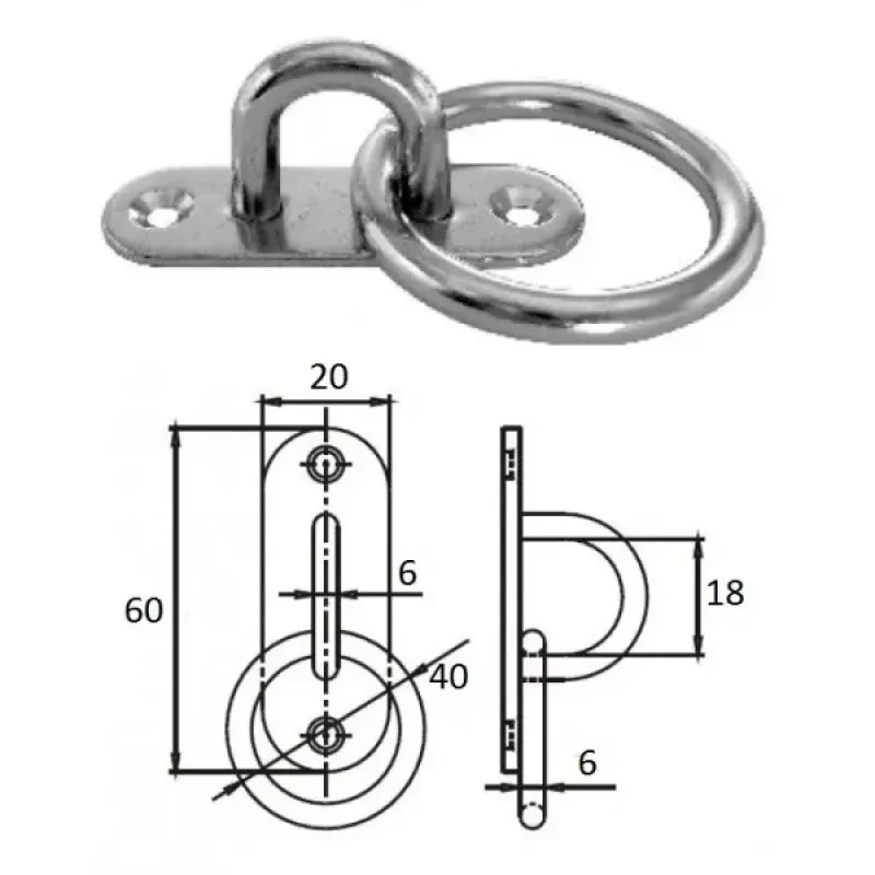 CIM Планка овальная с проушиной и кольцом 6 мм AISI 304