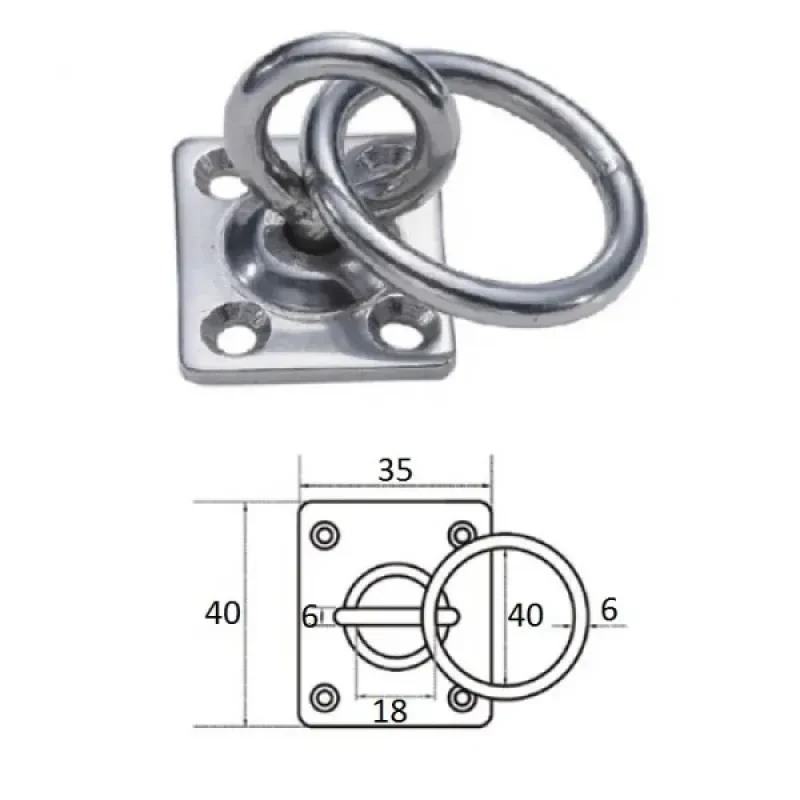 CIM Планка квадратная с поворотной проушиной и кольцом 6мм