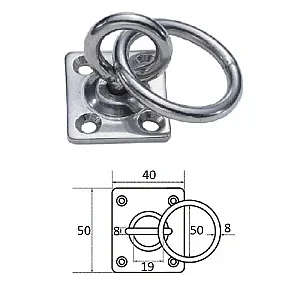 Планка квадратная с поворотной проушиной и кольцом 8мм 1029-0408