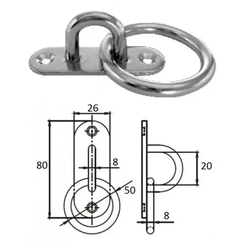 CIM Планка овальная с проушиной и кольцом 8 мм AISI 304